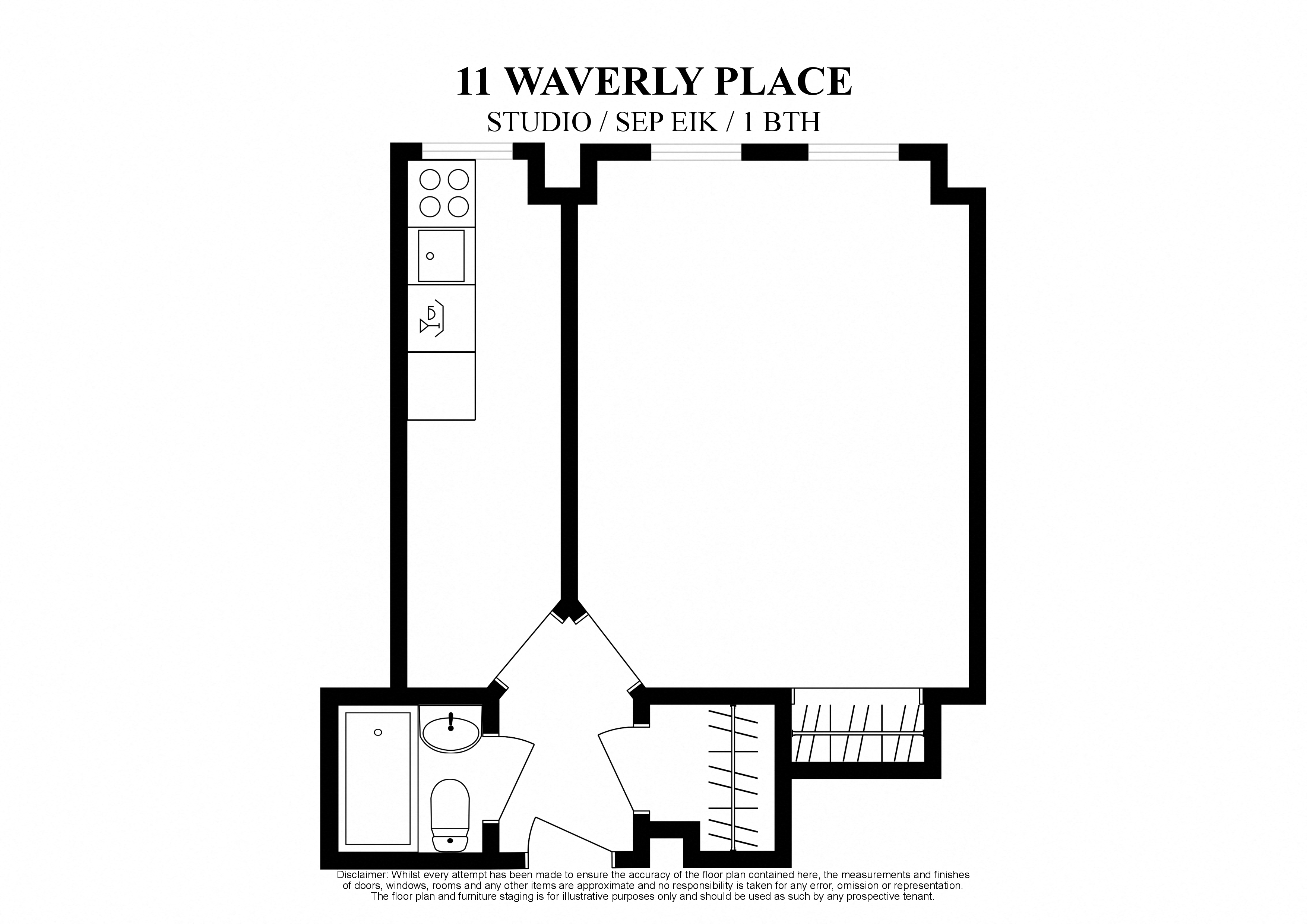 2D floor plan for Studio with separate eat in kitchen at 11 Waverly Place New York
